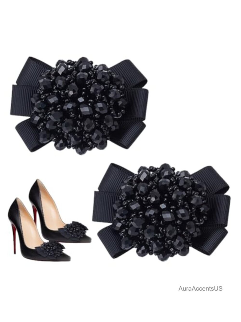 Ribbon Bow Shoe Clips Beaded Crystal Shoe Charms for High Heels